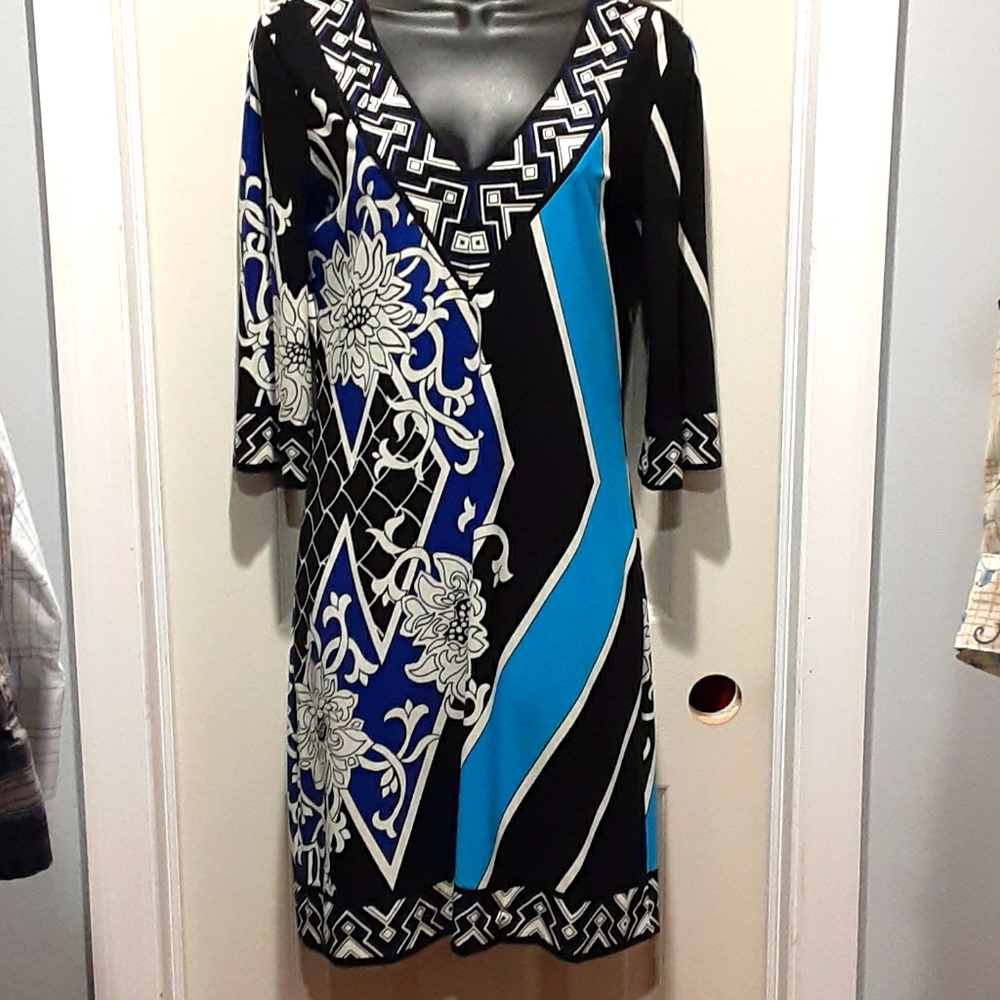 Bright, colorful Donna Morgan dress